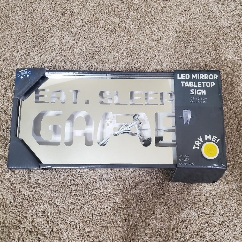 LED Mirror‎ Table Top Light Eat Sleep Game Gaming Light NEW